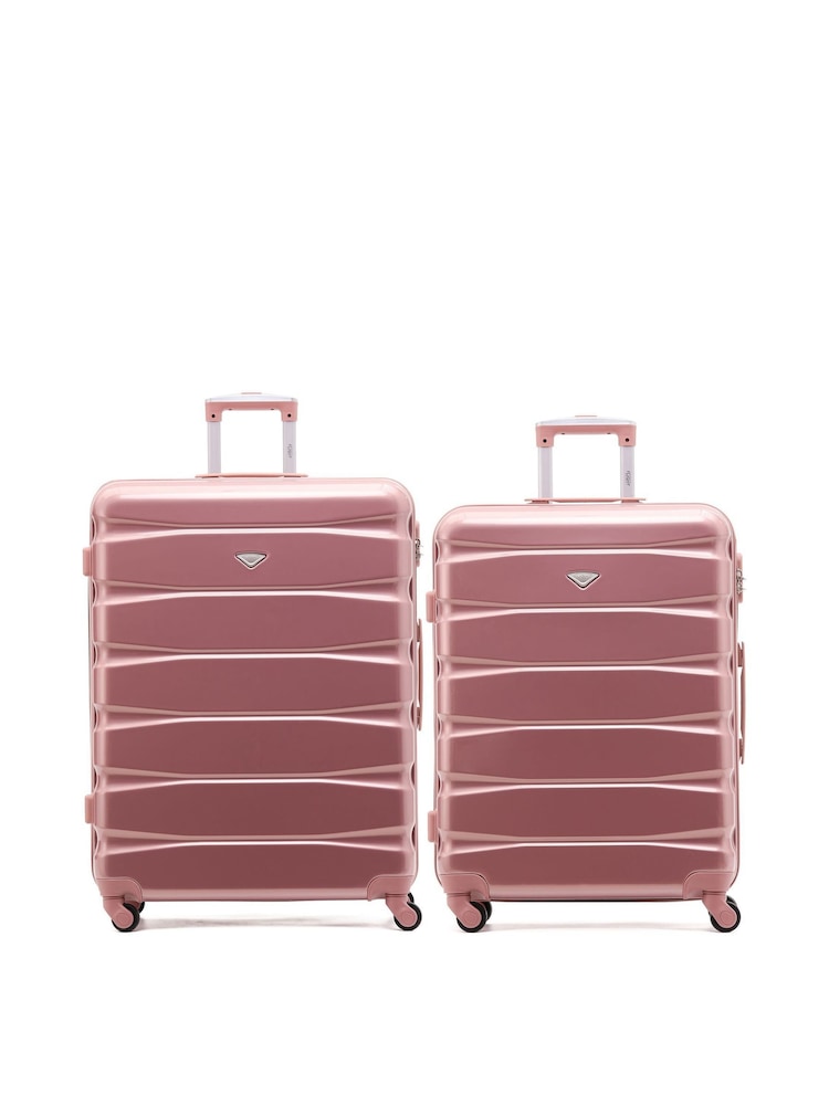 Flight Knight Medium and Large Pink Check-In Hold Luggage Hardcase Travel Suitcases Set Of 2 - Image 1 of 8 Flight Knight Medium and Large Pink Check-In Hold Luggage Hardcase Travel Suitcases Set Of 2 - Image 1 of 8