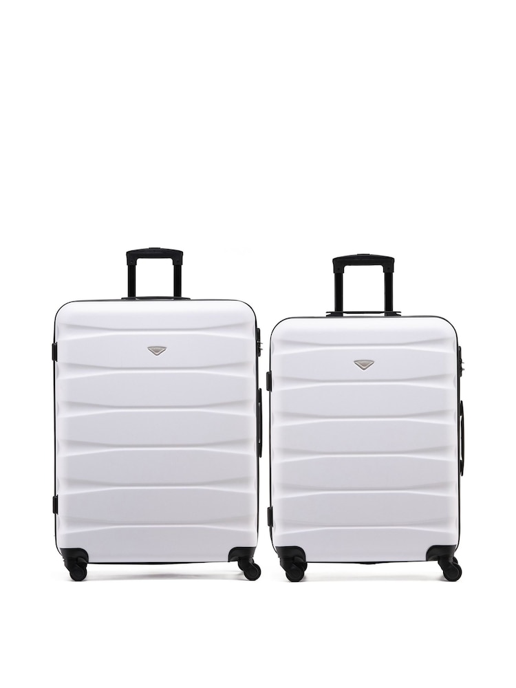 Flight Knight Medium and Large Check-In Hold Luggage Hardcase Travel White Suitcases Set Of 2 - Image 1 of 8