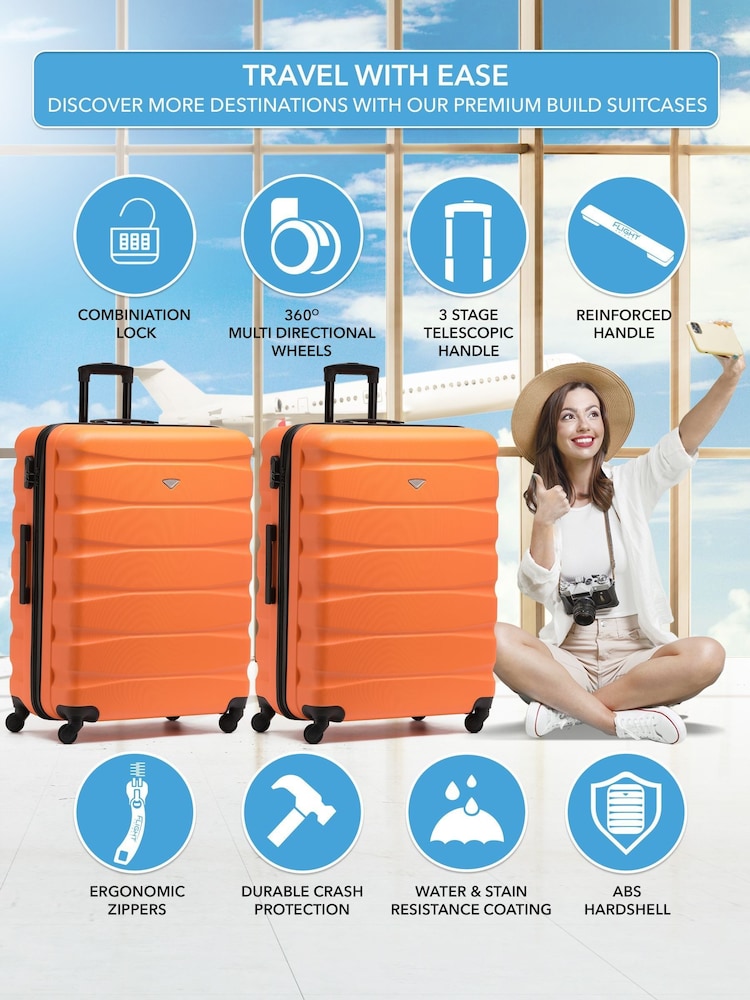 Flight Knight Large Orange Check-In Hold Luggage Hardcase Travel Suitcases Set Of 2 - Imagen 2 de 8