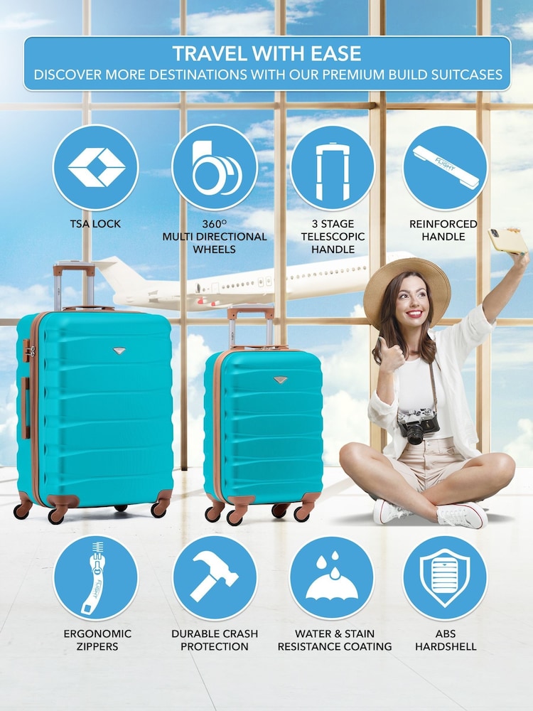Flight Knight Medium Blue Check-In and Small Carry-On Hardcase Travel Suitcases Set Of 2 - Image 2 of 8