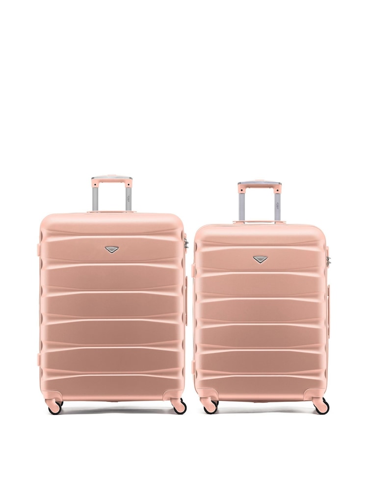 Flight Knight Medium and Large Pink Check-In Hold Luggage Hardcase Travel Suitcases Set Of 2 - Image 1 of 8 Flight Knight Medium and Large Pink Check-In Hold Luggage Hardcase Travel Suitcases Set Of 2 - Image 1 of 8