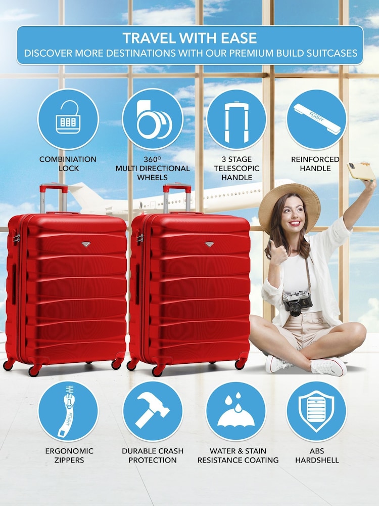 Flight Knight Large Red Check-In Hold Luggage Hardcase Travel Suitcases Set Of 2 - Image 2 of 8