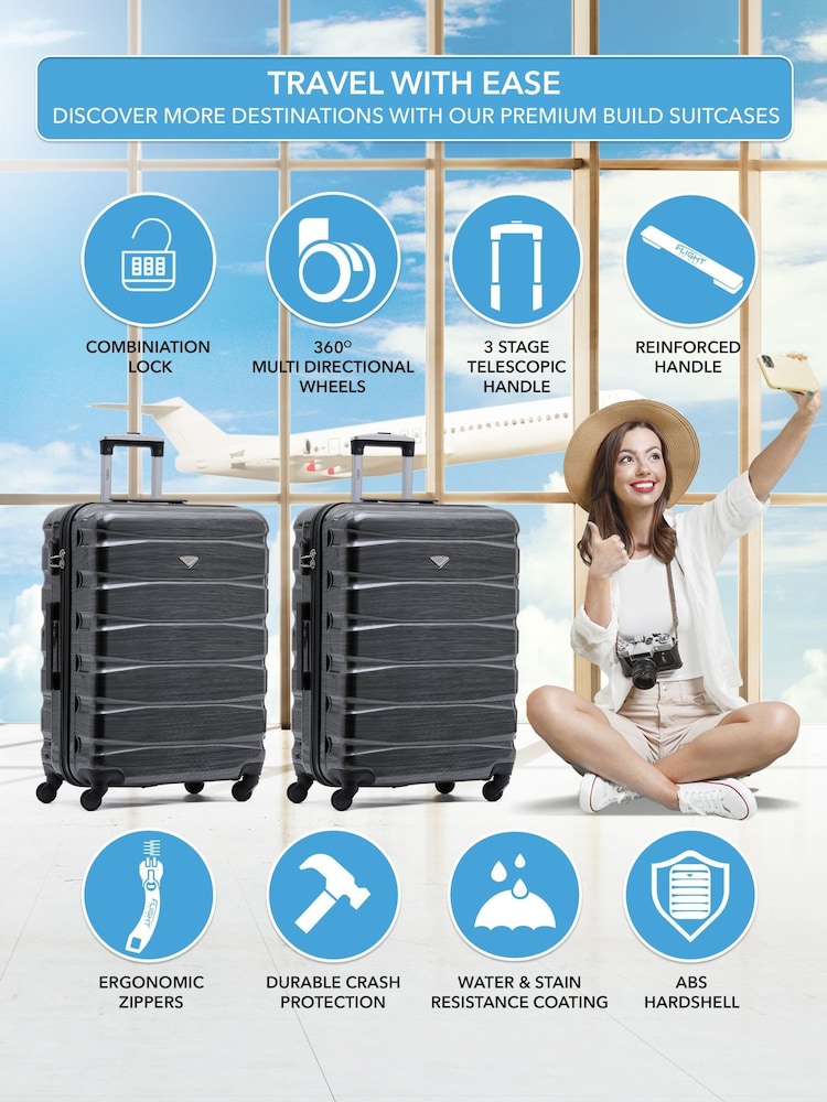 Flight Knight Medium Grey Check-In Hold Luggage Hardcase Travel Suitcases Set Of 2 - Image 2 of 8