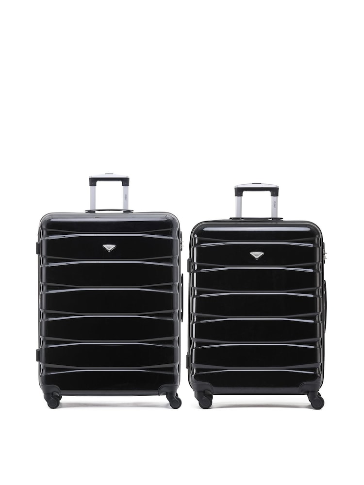 Flight Knight Medium and Large Check-In Hold Luggage Hardcase Travel Black Suitcases Set Of 2 - Image 1 of 8