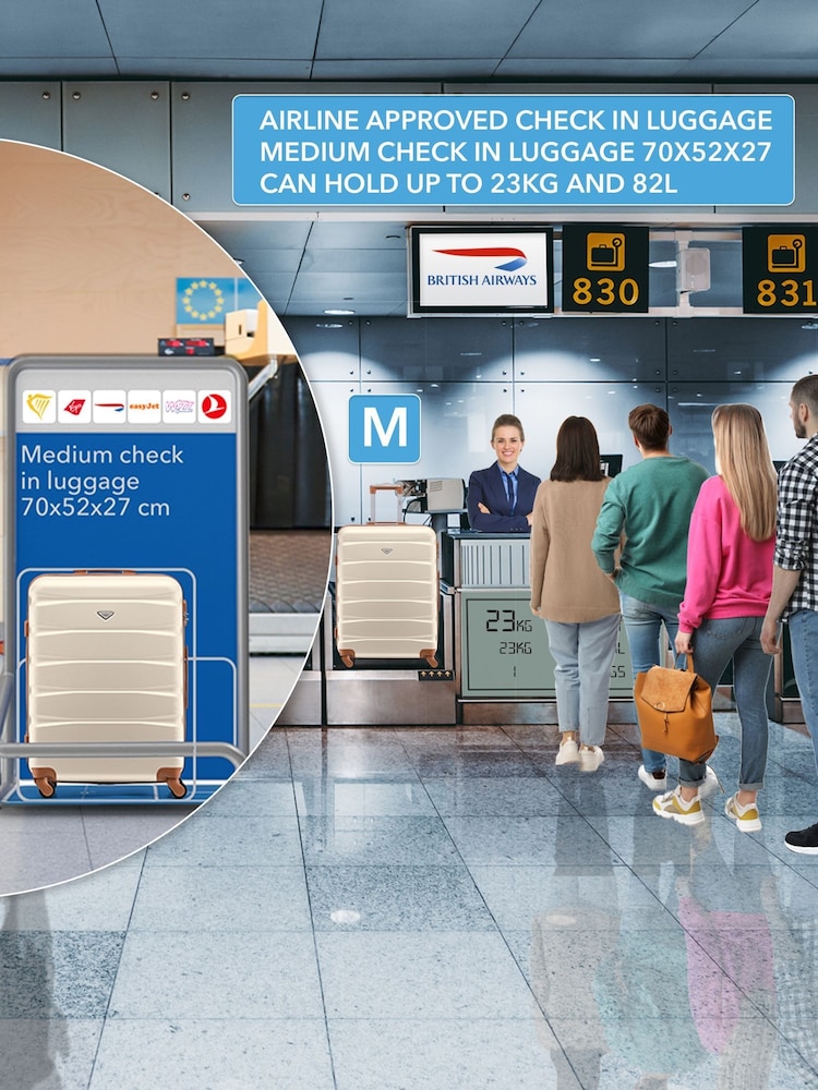 Flight Knight Medium and Small Cream Check-In and Carry-On Hardcase Travel Suitcases Set Of 2 - Image 8 of 8
