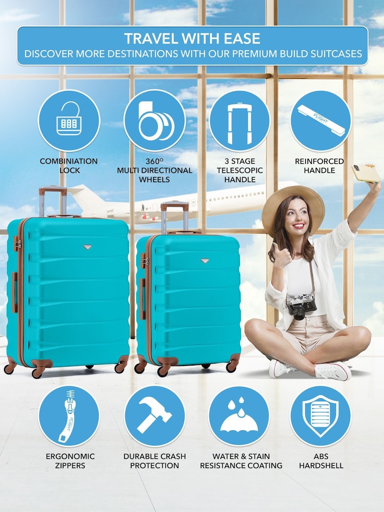 Flight Knight Medium and Large Blue Check-In Hold Luggage Hardcase Travel Suitcases Set Of 2 - Image 2 of 8