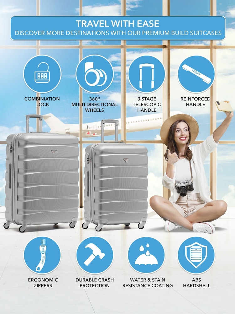 CABIN PRO Silver Set of 2 Medium & Large Check-In Hold Luggage Hardcase Travel Suitcases - Bild 2 von 8