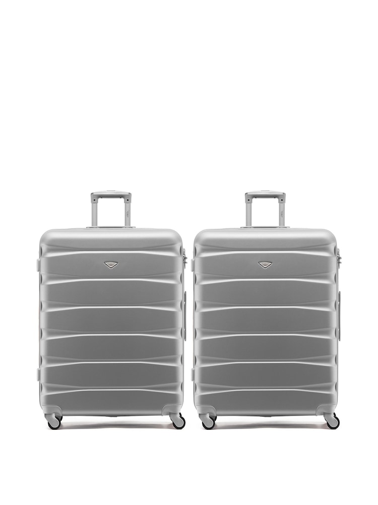 CABIN PRO Silver Set of 2 Large Check-In Hold Luggage Hardcase Travel Suitcases - Bild 1 von 8