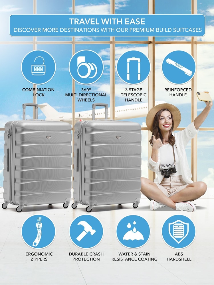 CABIN PRO Silver Set of 2 Large Check-In Hold Luggage Hardcase Travel Suitcases - Bild 2 von 8