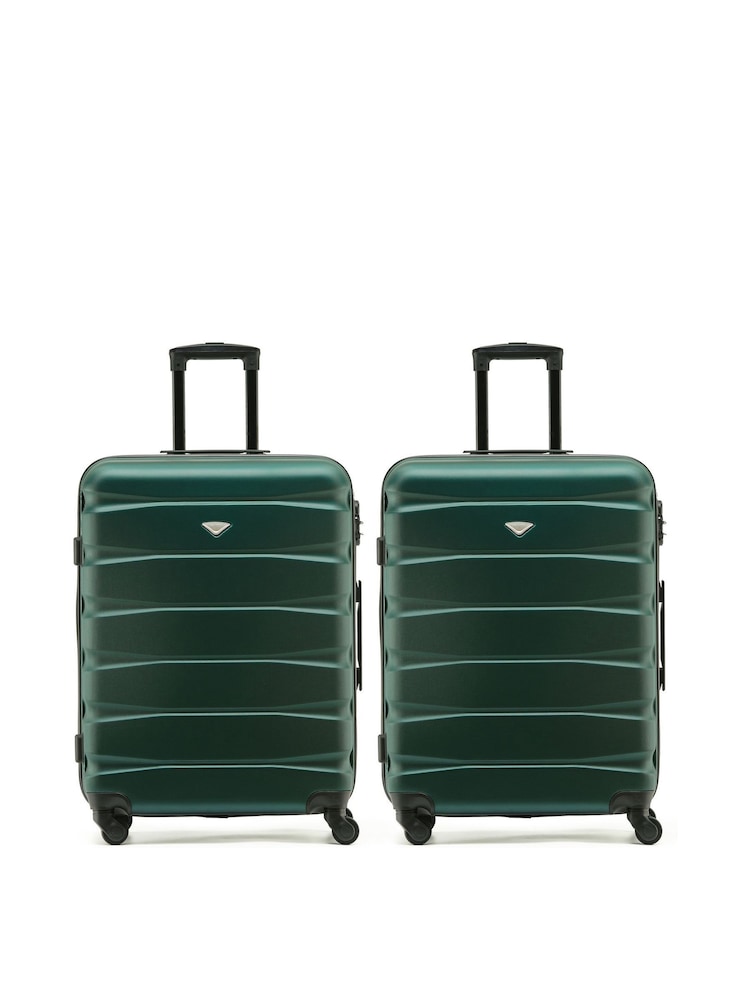 CABIN PRO Medium Green Check In Hold Luggage Hardcase Travel Suitcases Set Of 2 - Image 1 of 8