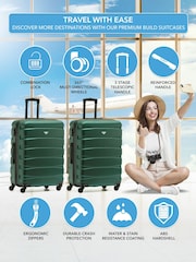 CABIN PRO Medium Green Check In Hold Luggage Hardcase Travel Suitcases Set Of 2 - Image 2 of 8