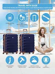 CABIN PRO Medium Blue Check In Hold Luggage Hardcase Travel Suitcases Set Of 2 - Image 2 of 8