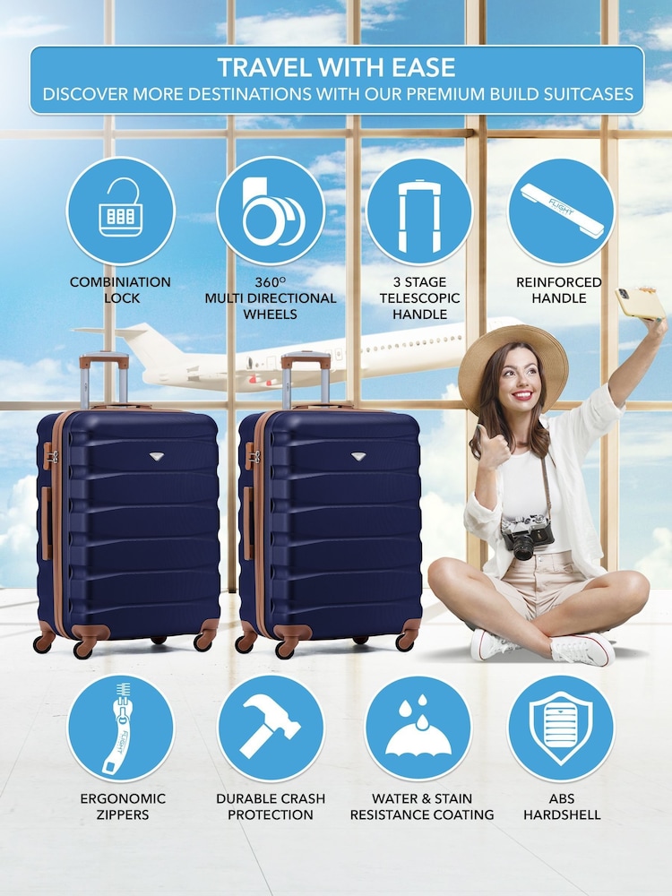 CABIN PRO Medium Blue Check In Hold Luggage Hardcase Travel Suitcases Set Of 2 - Image 2 of 8
