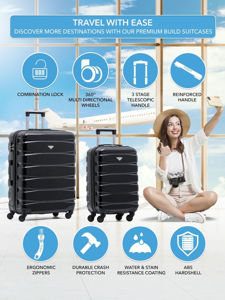 Flight Knight Medium Check In and Small Carry On Hardcase Travel Black Suitcases Set Of 2 - Image 2 of 8