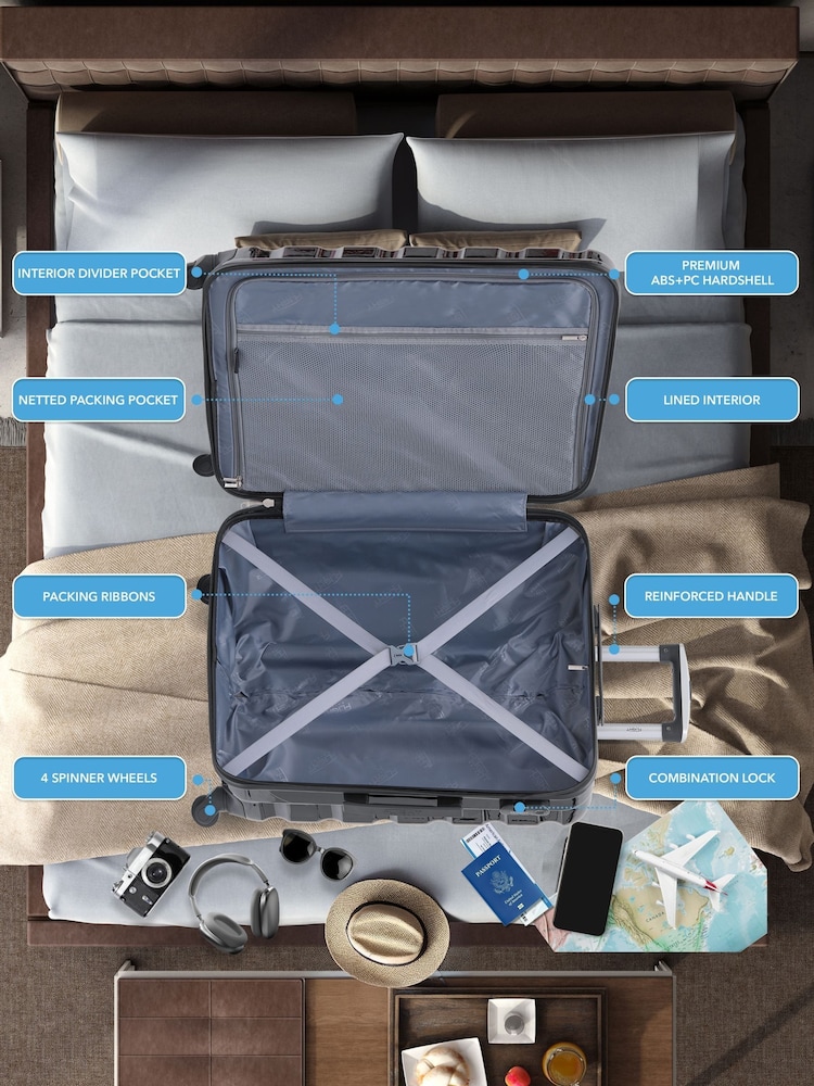 Flight Knight Medium Check In and Small Carry On Hardcase Travel Black Suitcases Set Of 2 - Image 8 of 8