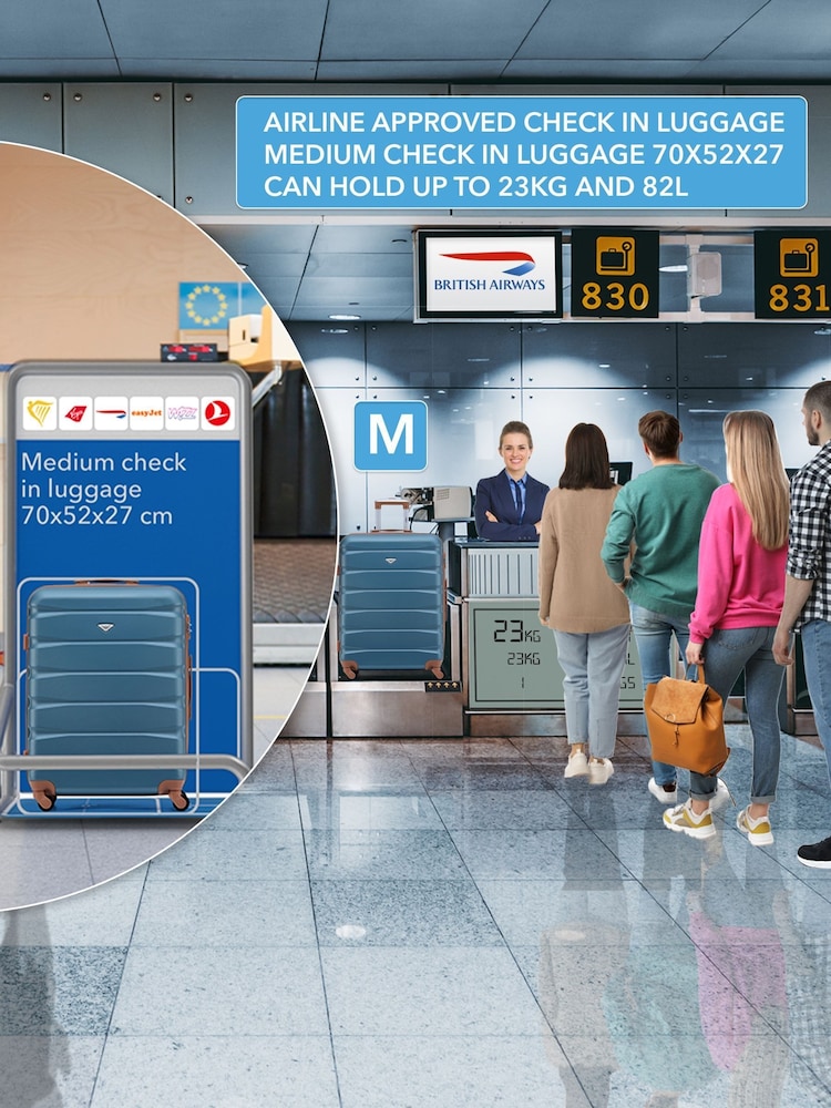 CABIN PRO Medium Blue Check In & Small Carry On Hardcase Travel Suitcases Set Of 2 - Image 8 of 8