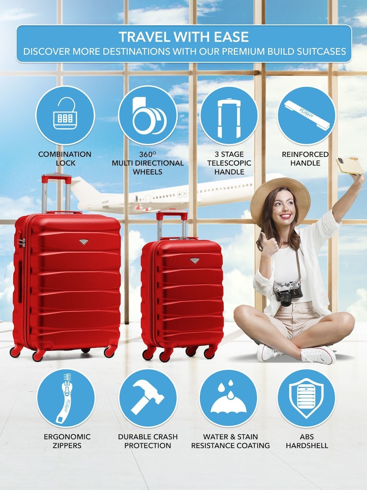 CABIN PRO Medium Red Check In & Small Carry On Hardcase Travel Suitcases Set Of 2 - Image 2 of 8