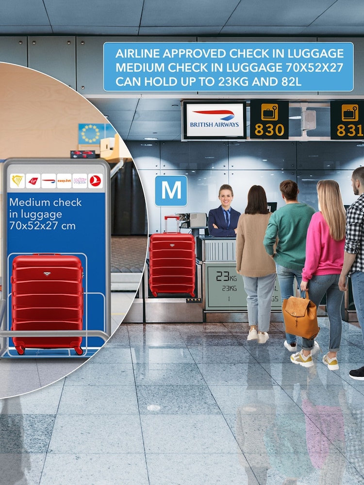 CABIN PRO Medium Red Check In & Small Carry On Hardcase Travel Suitcases Set Of 2 - Image 8 of 8