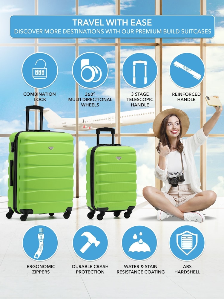 CABIN PRO Medium Green Check In & Small Carry On Hardcase Travel Suitcases Set Of 2 - Image 2 of 8