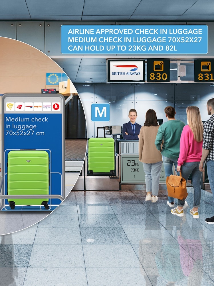 CABIN PRO Medium Green Check In & Small Carry On Hardcase Travel Suitcases Set Of 2 - Image 8 of 8