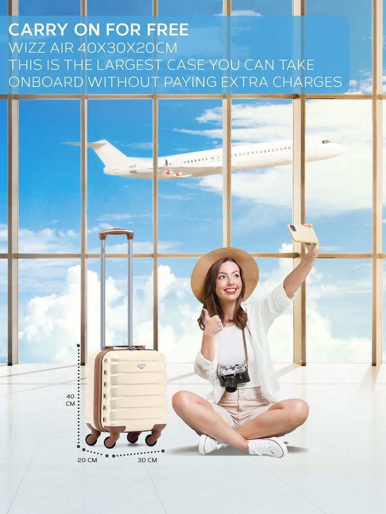 Cream - Flight Knight Lightweight 4 Wheel ABS Hard Case Cabin Carry On Hand Luggage Approved For Over 100 Airlines Suitcases - Slika 2 iz 7 Cream - Flight Knight Lightweight 4 Wheel ABS Hard Case Cabin Carry On Hand Luggage Approved For Over 100 Airlines Suitcases - Slika 2 iz 7