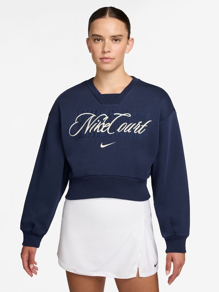 Nike Midnight Navy Court Collection French Terry Crew-Neck Tennis Sweat Top - Image 1 of 3