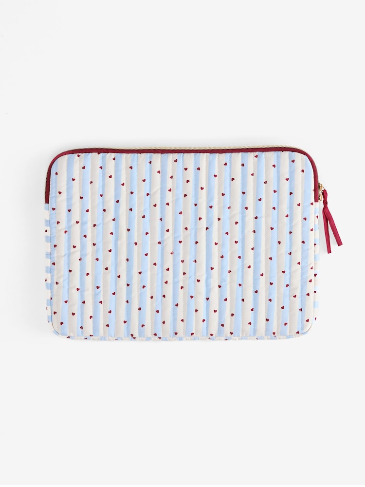 Cream/Blue Stripe Love Heart Print Laptop Sleeve - Image 4 of 4
