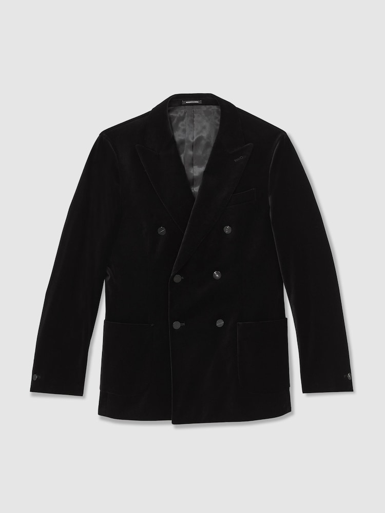 Schwarz - Reiss Royale Double-Breasted Velvet Blazer Regular-Fit - Bild 2 von 10