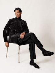 Schwarz - Reiss Royale Double-Breasted Velvet Blazer Regular-Fit - Bild 4 von 10