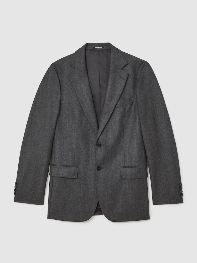 Reiss Charcoal Grey Jackal Wool Flannel Single-Breasted Blazer Tailored-Fit - Image 2 of 8 Reiss Charcoal Grey Jackal Wool Flannel Single-Breasted Blazer Tailored-Fit - Image 2 of 8