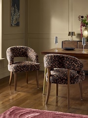 Set of 2 Alaska Faux Fur Leopard Remi Dark Wood Leg Dining Chairs - Image 1 of 9
