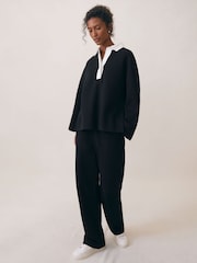 Reiss Black/White Gaia Interlock Contrast-Collar Sweatshirt - Image 1 of 7