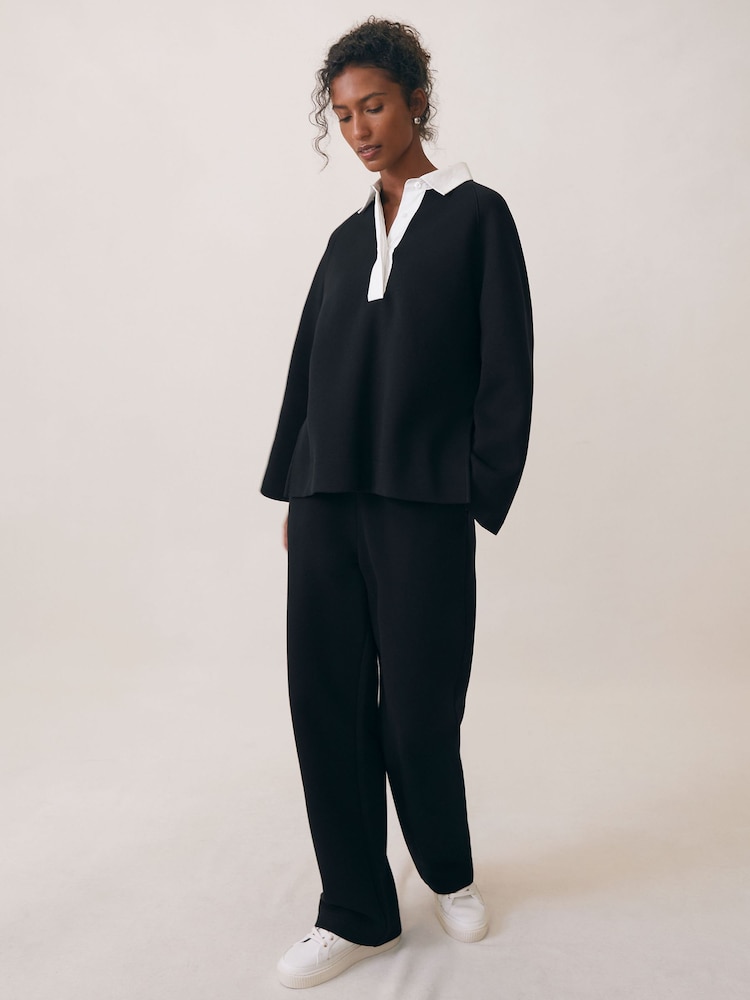 Reiss Black/White Gaia Interlock Contrast-Collar Sweatshirt - Image 1 of 7