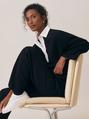 Reiss Black/White Gaia Interlock Contrast-Collar Sweatshirt - Image 3 of 7