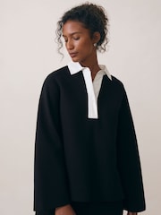 Reiss Black/White Gaia Interlock Contrast-Collar Sweatshirt - Image 5 of 7
