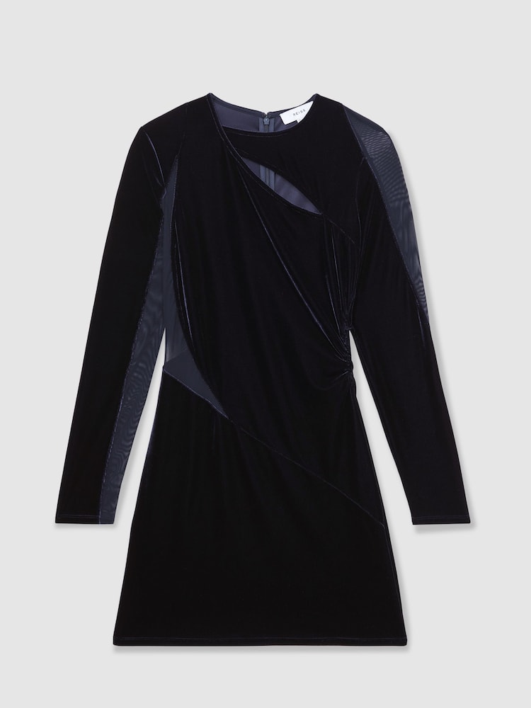 Reiss Carly Velvet Mesh-Panel Mini Dress - Imagem 2 de 7
