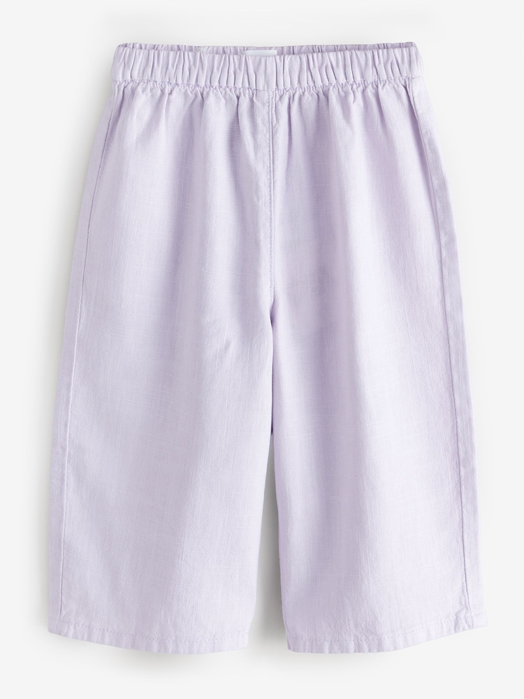 Blue Linen Wide Pull On Short Trousers - Image 1 of 1 Blue Linen Wide Pull On Short Trousers - Image 1 of 1