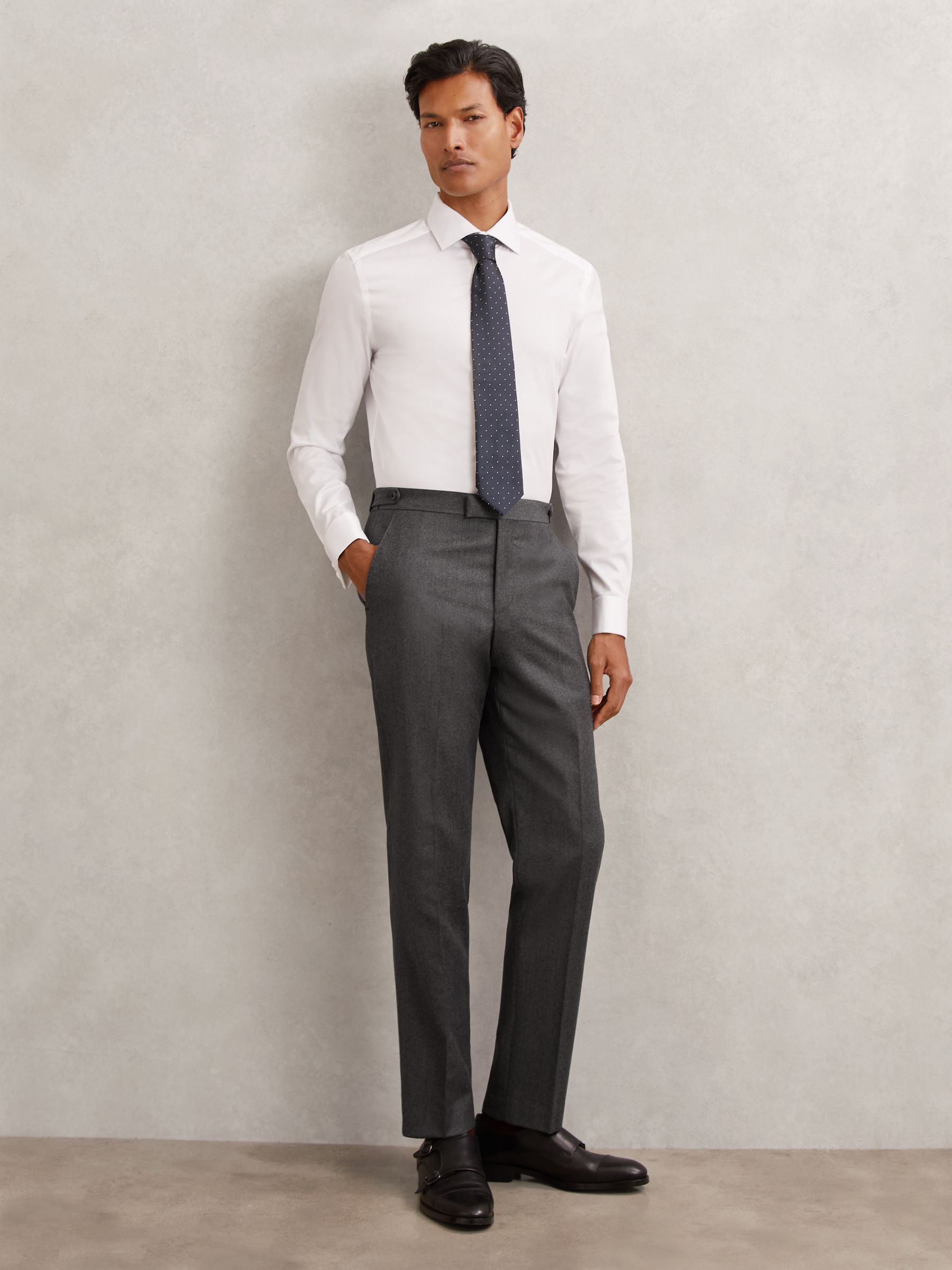 Buy Reiss Charcoal Grey Jackal Wool Flannel Classic-Fit Trousers