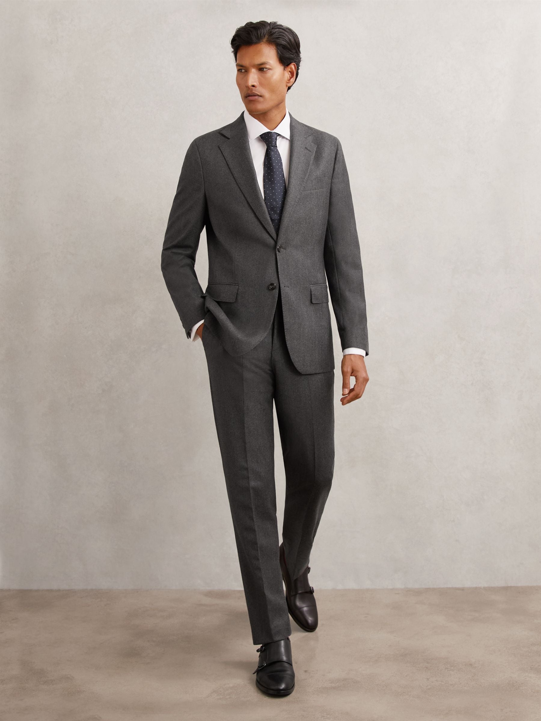 Buy Reiss Charcoal Grey Jackal Wool Flannel Classic-Fit Trousers