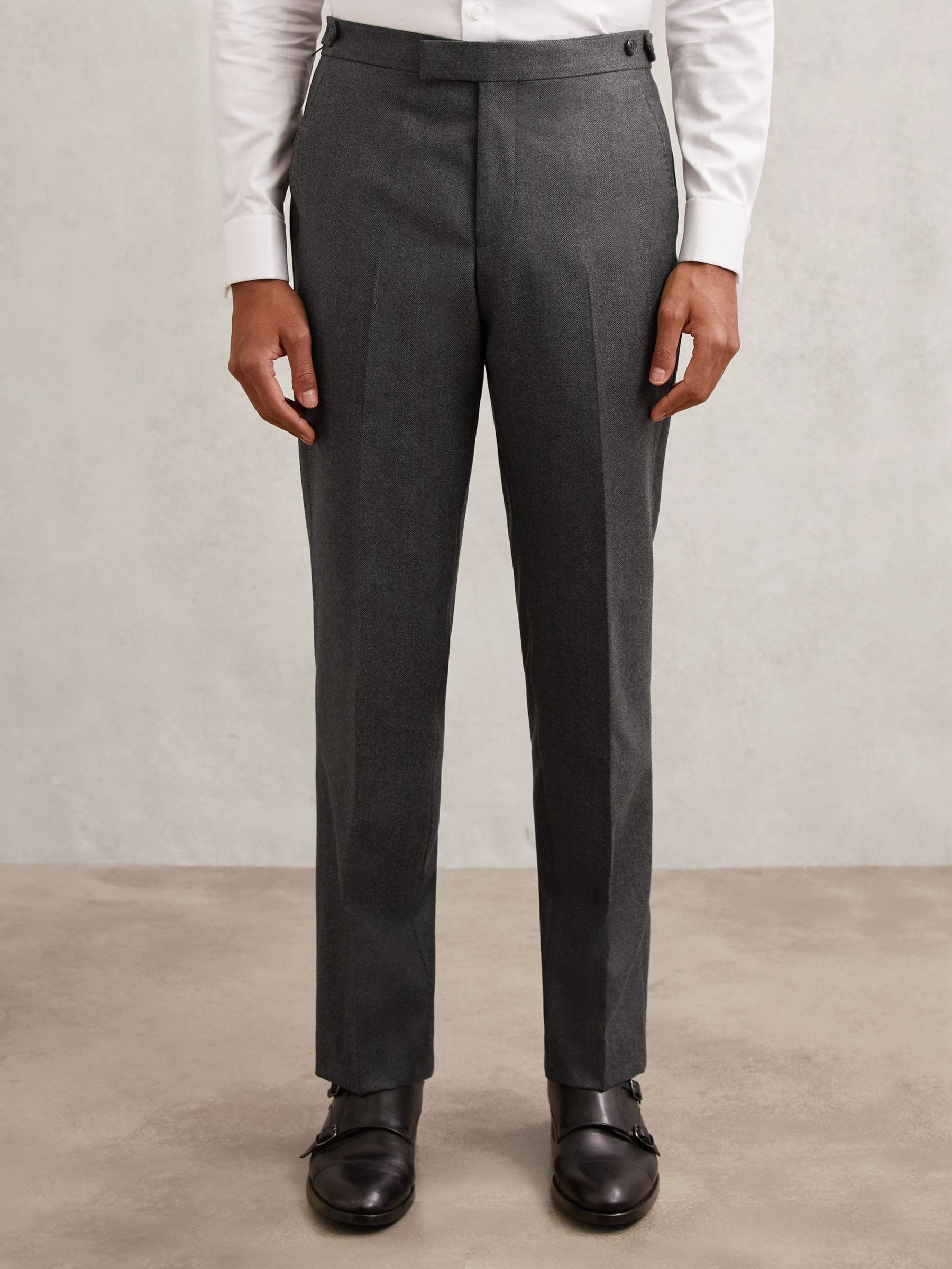 Buy Reiss Charcoal Grey Jackal Wool Flannel Classic-Fit Trousers