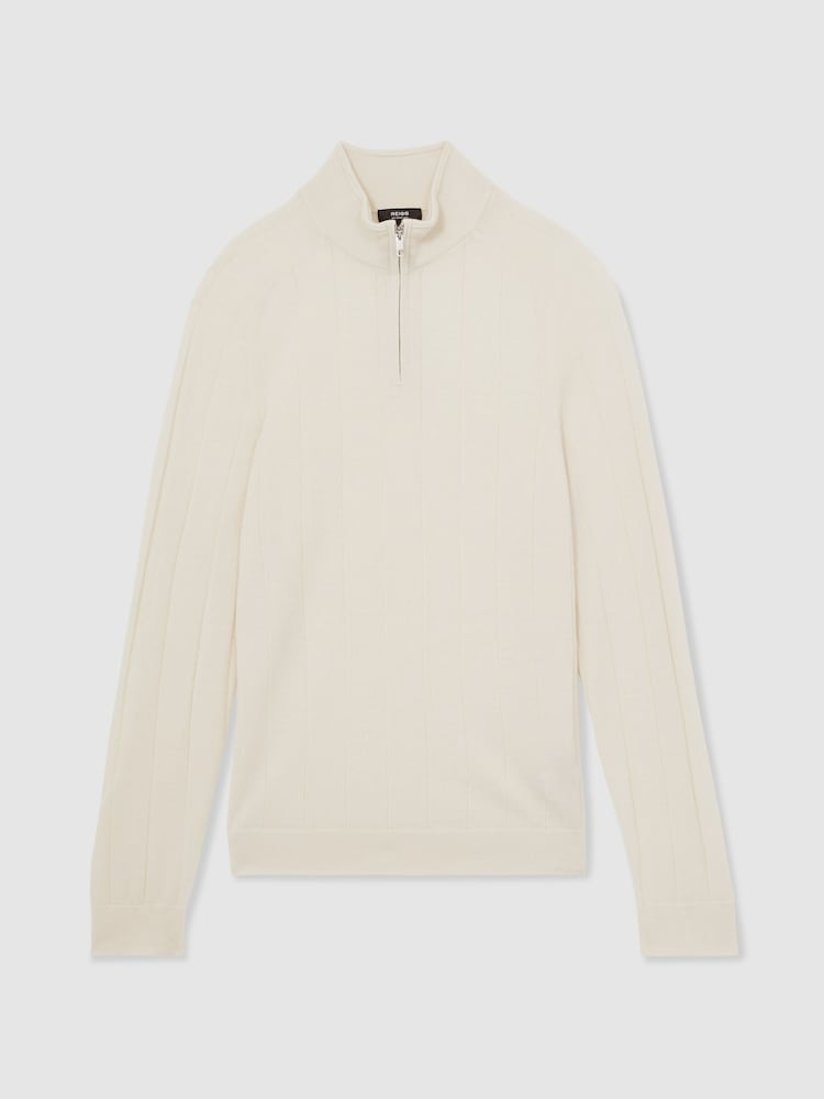 Reiss Bianco Findlay Merino Wool Wide-Rib Half-Zip Jumper - Image 2 of 7 Reiss Bianco Findlay Merino Wool Wide-Rib Half-Zip Jumper - Image 2 of 7