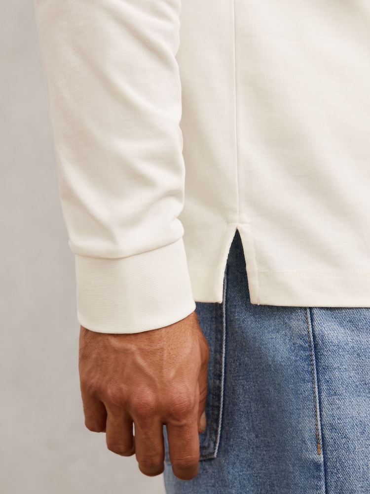 Reiss White/Green Mason Cotton Colourblock Rugby Shirt - Image 7 of 7 Reiss White/Green Mason Cotton Colourblock Rugby Shirt - Image 7 of 7