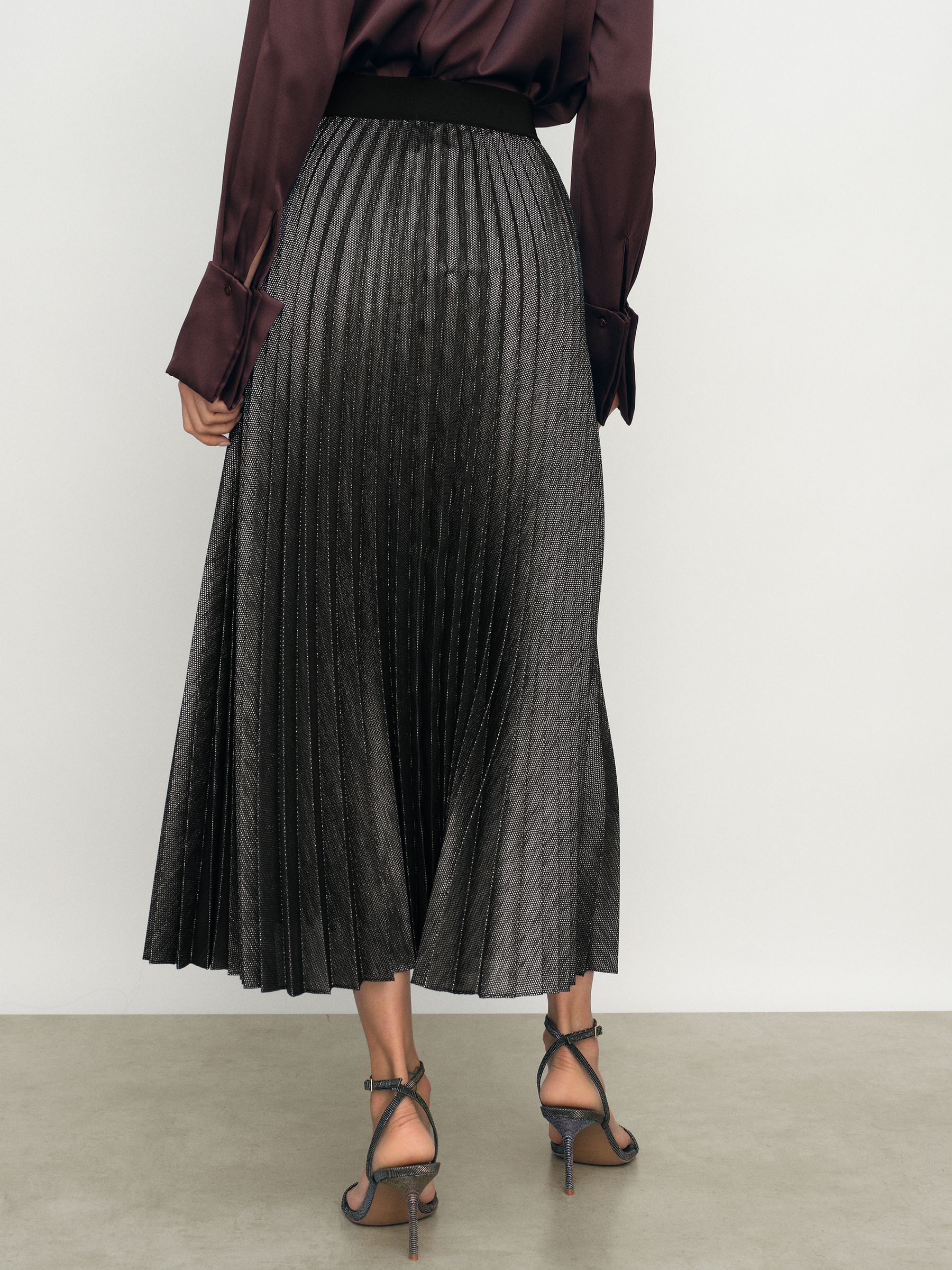Buy Reiss Charcoal Grey Taylor Metallic Pleated Midi Skirt from