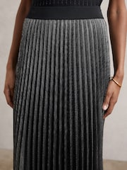 Reiss Charcoal Grey Taylor Metallic Pleated Midi Skirt - Image 4 of 6