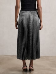 Reiss Charcoal Grey Taylor Metallic Pleated Midi Skirt - Image 5 of 6