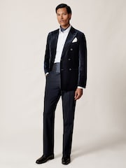 Marineblau - Reiss Royale Double-Breasted Velvet Blazer Regular-Fit - Bild 1 von 7