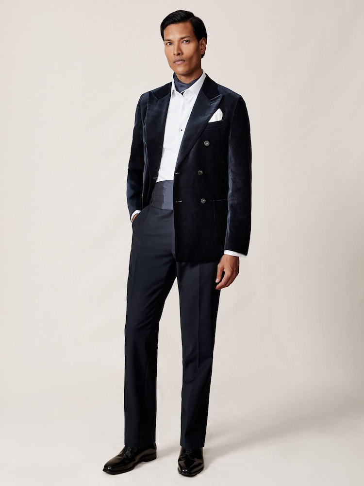 Marineblau - Reiss Royale Double-Breasted Velvet Blazer Regular-Fit - Bild 1 von 7