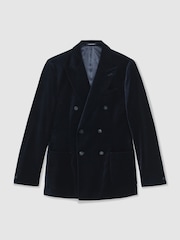 Marineblau - Reiss Royale Double-Breasted Velvet Blazer Regular-Fit - Bild 2 von 7