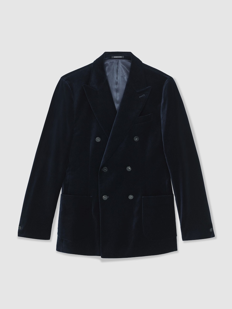 Marineblau - Reiss Royale Double-Breasted Velvet Blazer Regular-Fit - Bild 2 von 7