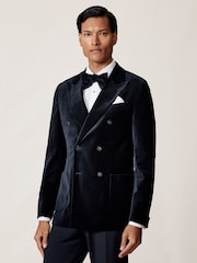 Marineblau - Reiss Royale Double-Breasted Velvet Blazer Regular-Fit - Bild 4 von 7